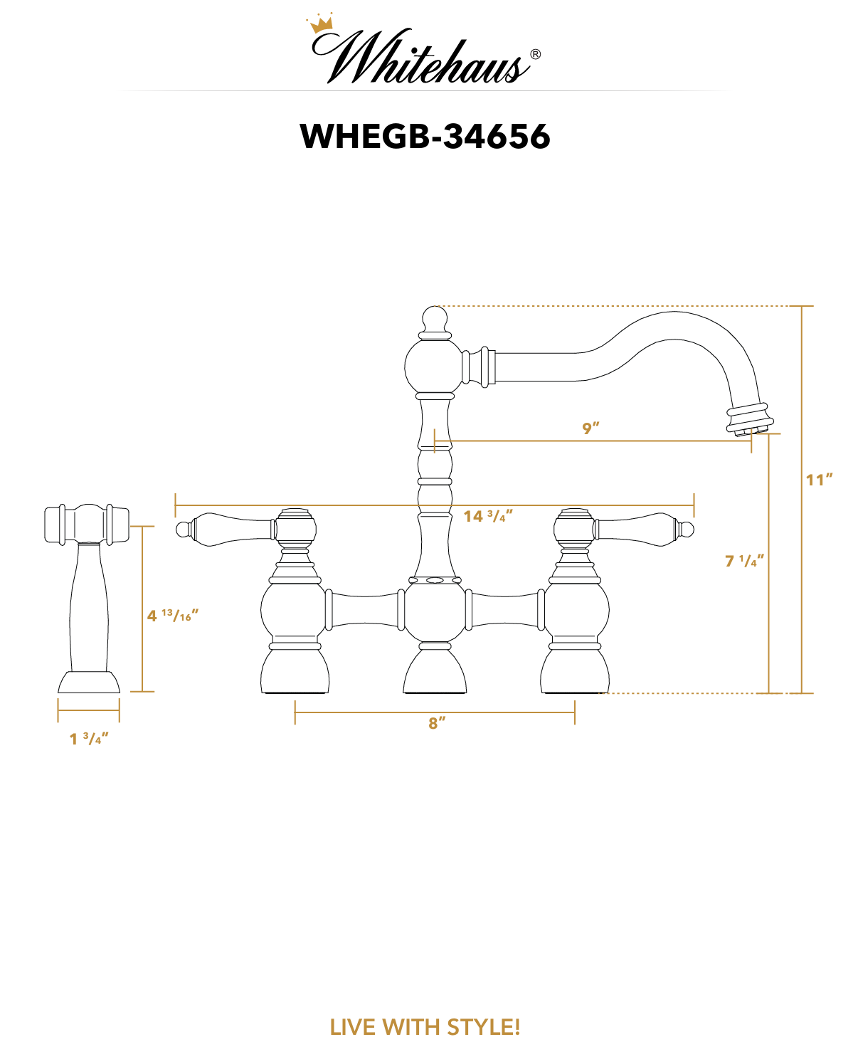 Whitehaus Englishhaus Kitchen bridge faucet WHEGB-34656-PNbridge faucet WHEGB-34656-PN