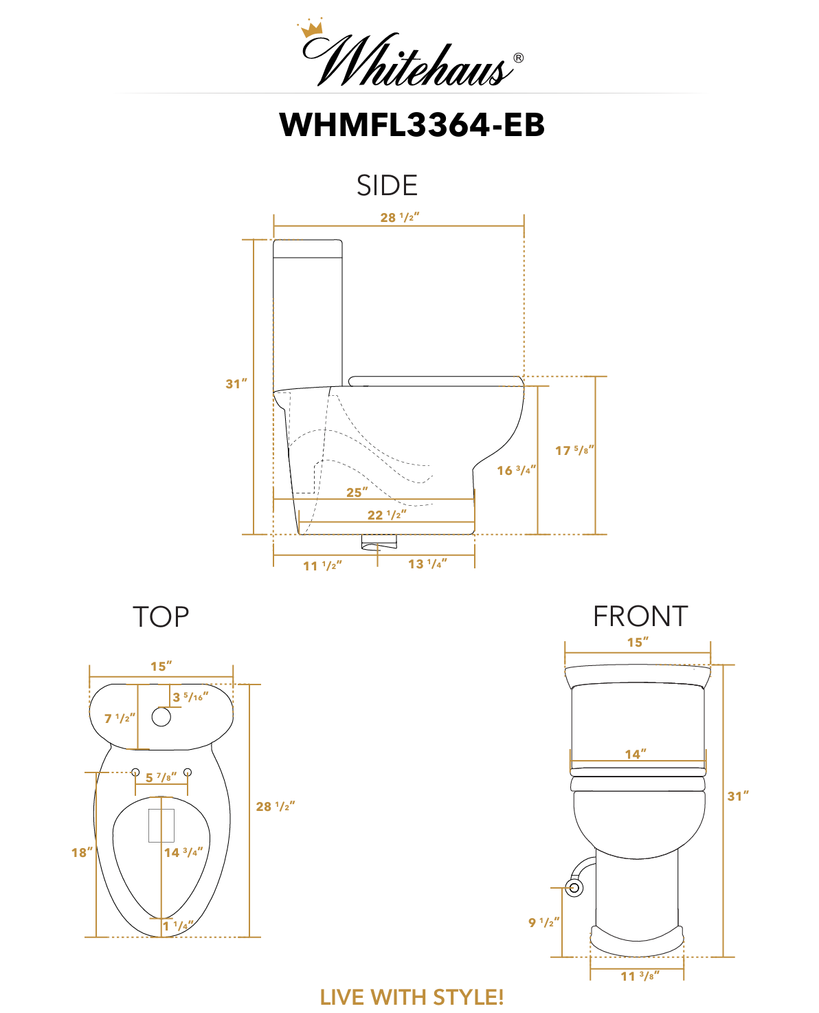 Whitehaus Magic Flush Eco-Friendly One Piece Toilet WHMFL3364-EB