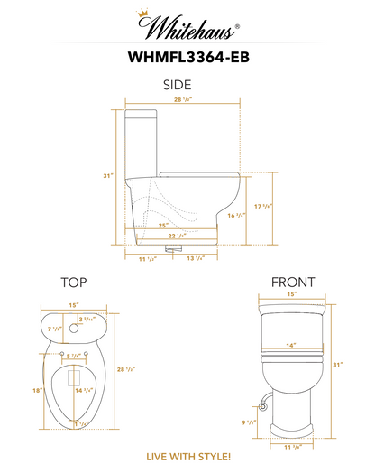 Whitehaus Magic Flush Eco-Friendly One Piece Toilet WHMFL3364-EB