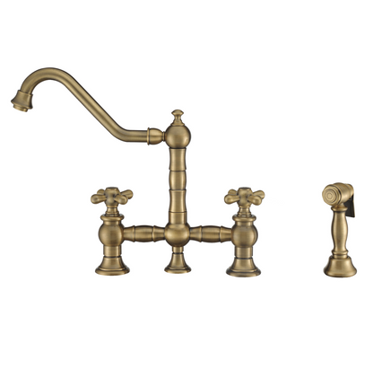 Whitehaus Bridge Faucet with Long Gooseneck Swivel Spout WHKBTCR3-9201-NT-AB