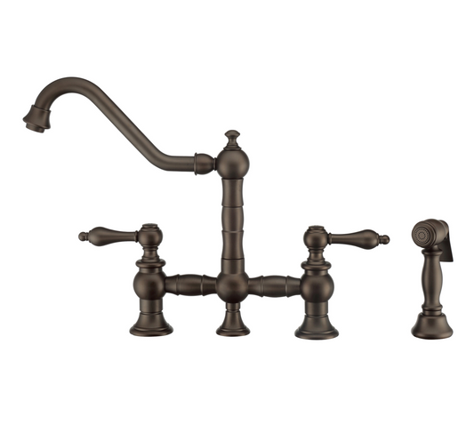 Whitehaus Bridge Faucet with Long Traditional Swivel Spout WHKBTLV3-9201-NT-ORB