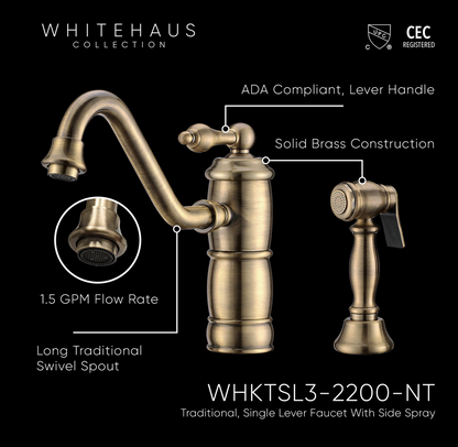 Whitehaus Kitchen Single lever faucet WHKTSL3-2200-NT-AB