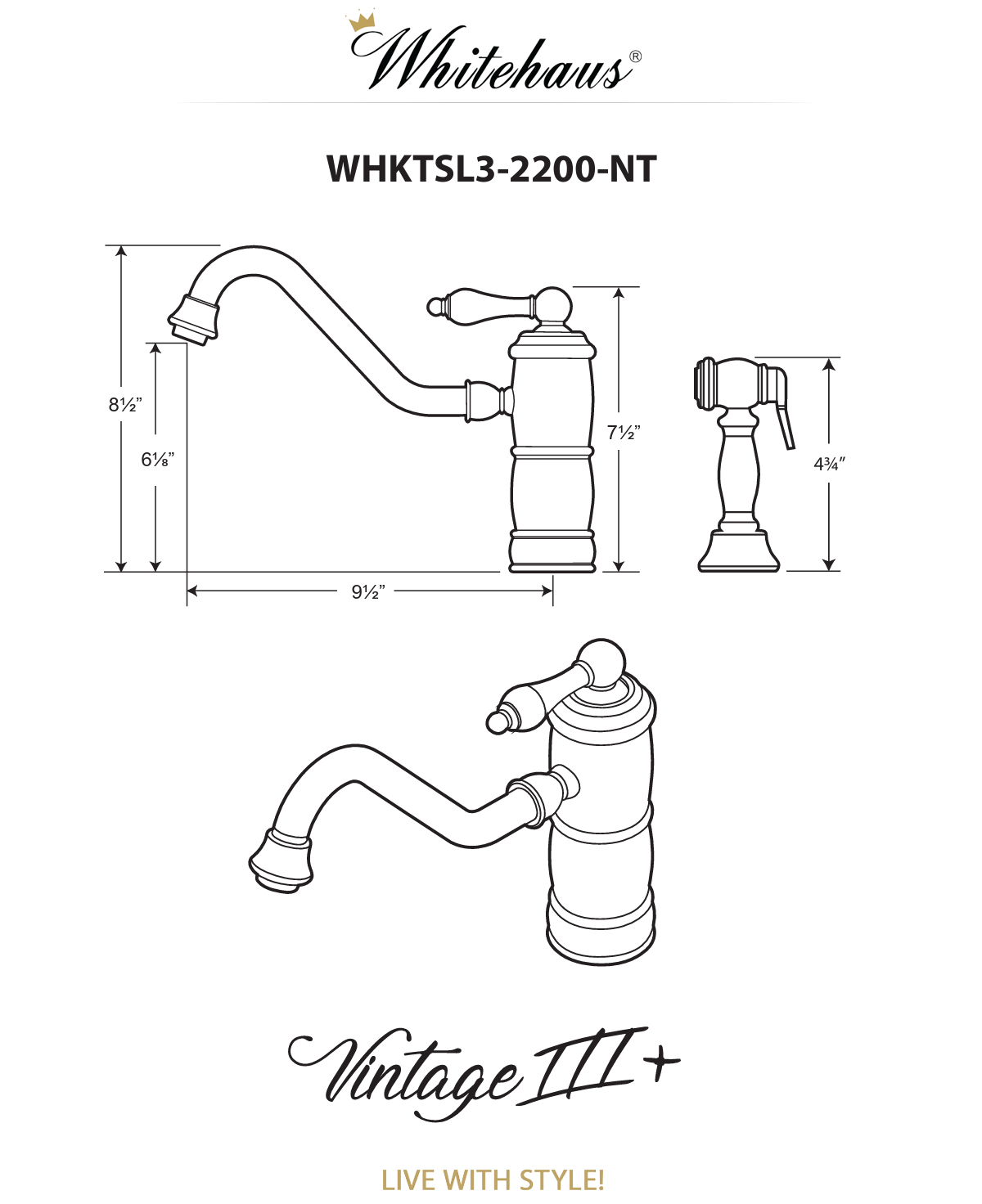 Whitehaus Single lever faucet WHKTSL3-2200-NT-BN