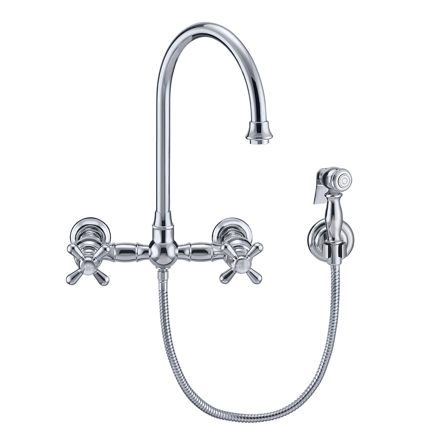 Whitehaus Wall Mount Faucet with a Long Gooseneck Swivel Spout WHKWCR3-9301-NT-C