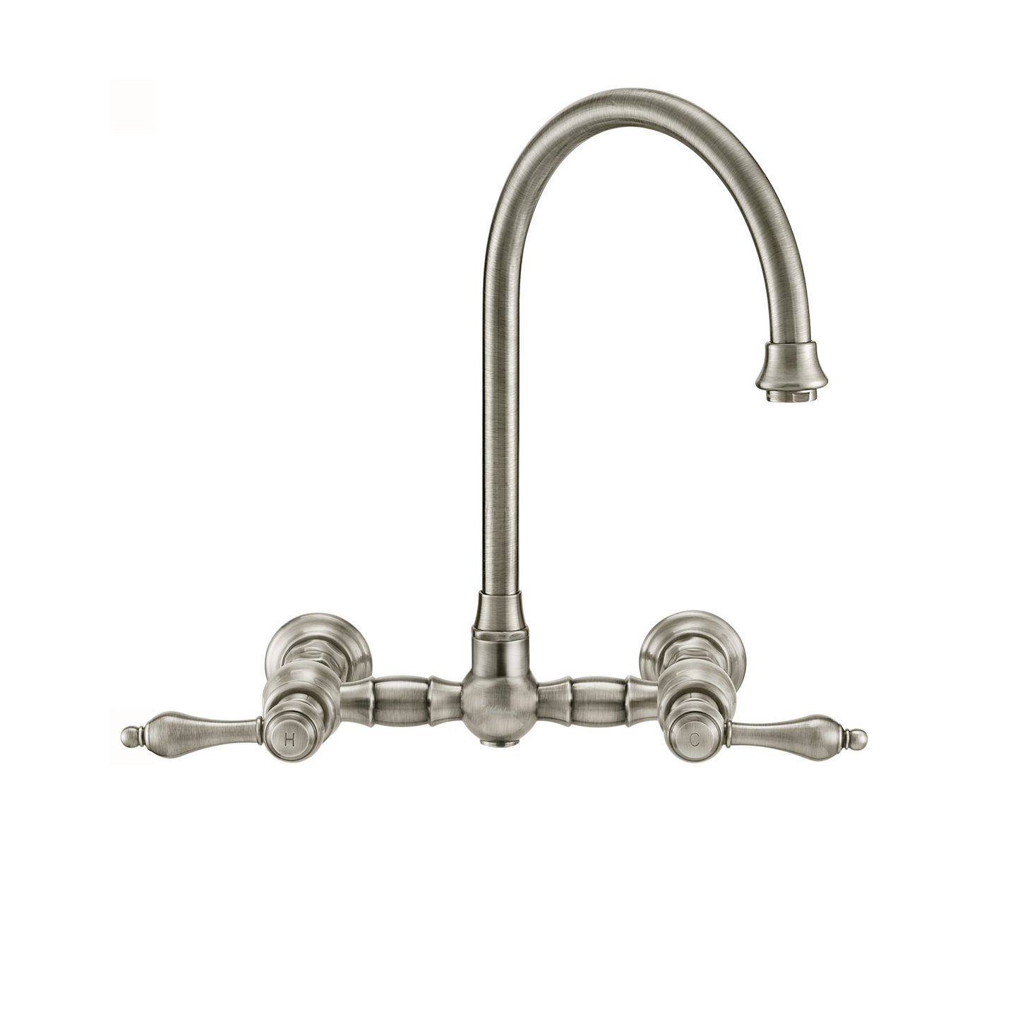 Whitehaus Wall Mount Faucet with a Long Gooseneck Swivel Spout WHKWLV3-9301-NT-BN