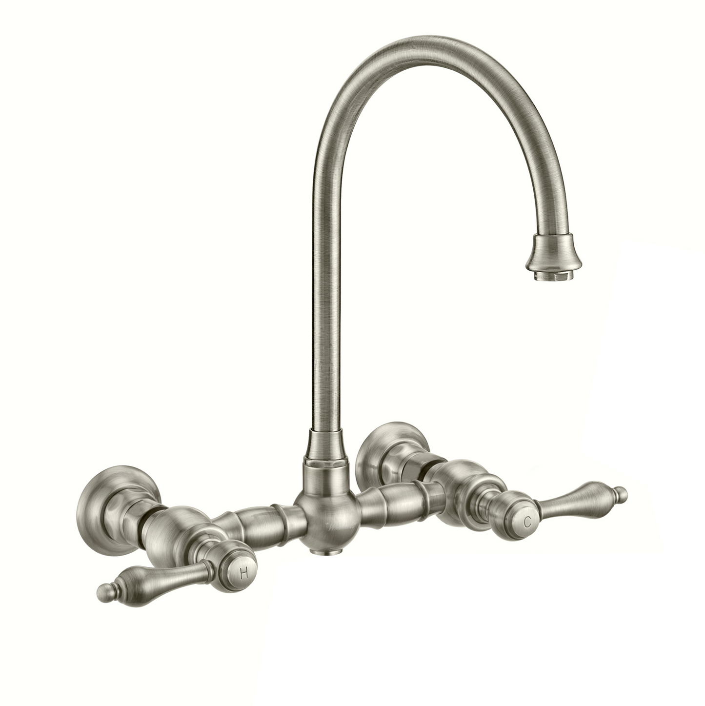 Whitehaus Wall Mount Faucet with a Long Gooseneck Swivel Spout WHKWLV3-9301-NT-BN