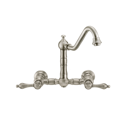 Whitehaus Wall Mount Kitchen Faucet with a Long Traditional Swivel Spout WHKWLV3-9402-NT-BN