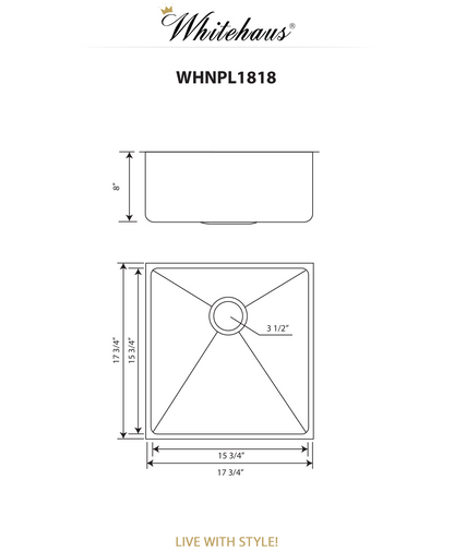 Whitehaus Undermount/Drop-In Single Bowl Stainless Steel Kitchen Sink Set WHNPL1818-GM