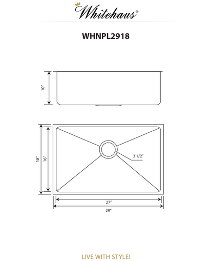 Whitehaus Undermount/Drop-In Single Bowl Stainless Steel Kitchen Sink Set WHNPL2918-B