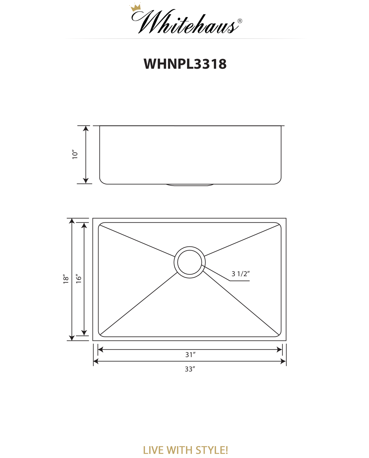 Whitehaus Undermount/Drop-In Single Bowl Stainless Steel Kitchen Sink Set WHNPL3318-B