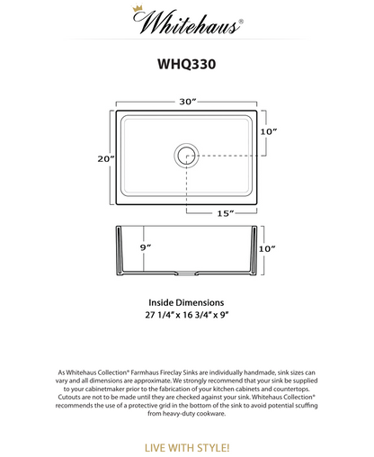 Whitehaus WHQ330-BISCUIT  30" Reversible Single Bowl Fireclay Kitchen Sink WHQ330-BISCUIT