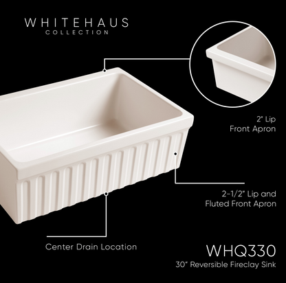 Whitehaus WHQ330-BISCUIT  30" Reversible Single Bowl Fireclay Kitchen Sink WHQ330-BISCUIT