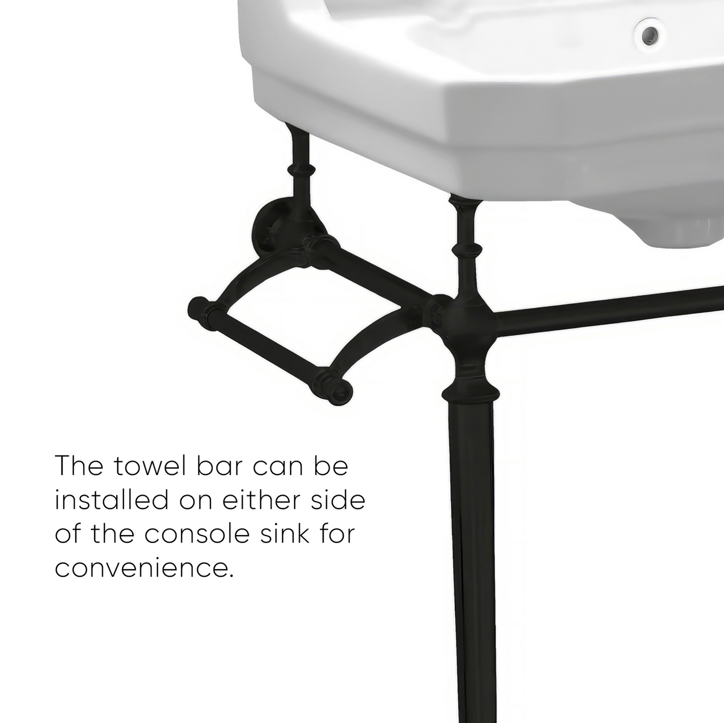 Whitehaus 23" console with integrated rectangular bowl, Brass leg supports and side towel bar WHV024-L33-3H-PN