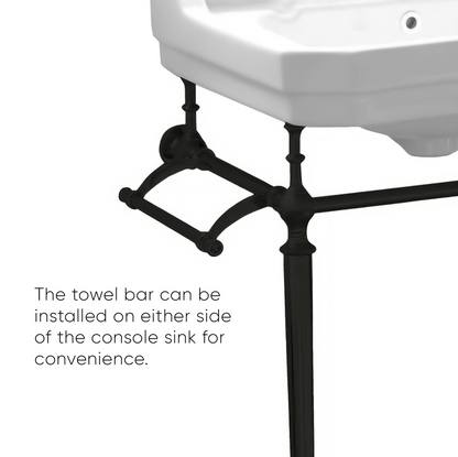 Whitehaus 23" console with integrated rectangular bowl, Brass leg supports and side towel bar WHV024-L33-3H-PN