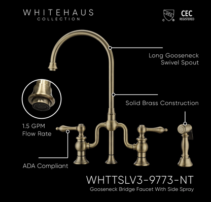 Whitehaus Bridge Faucet with Gooseneck Swivel Spout WHTTSLV3-9773-NT-AB