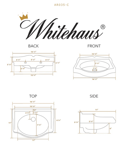 Whitehaus Isabella Collection Small Rectangular Wall Mount Basin AR035R-C