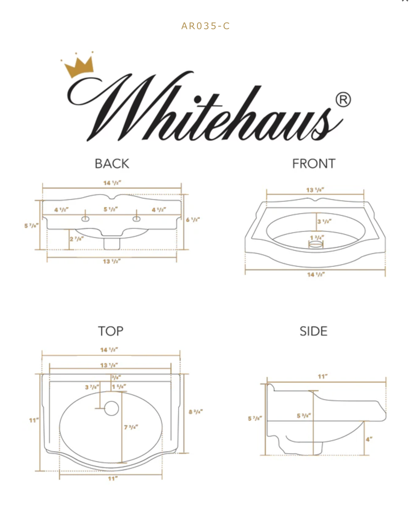 Whitehaus Isabella Collection Small Rectangular Wall Mount Basin AR035L-C