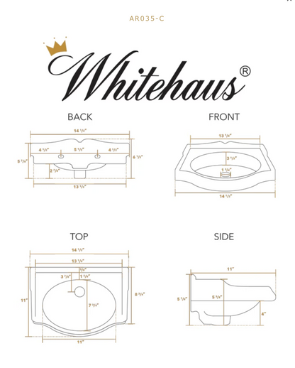 Whitehaus Isabella Collection Small Rectangular Wall Mount Basin AR035L-C