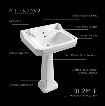 Whitehaus Traditional Pedestal with Large Rectangular Bowl B112M-P