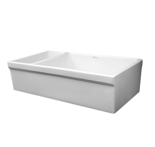 Whitehaus 36" Reversible Large and Small Bowl Fireclay Kitchen Sink WHQDB542-WHITE