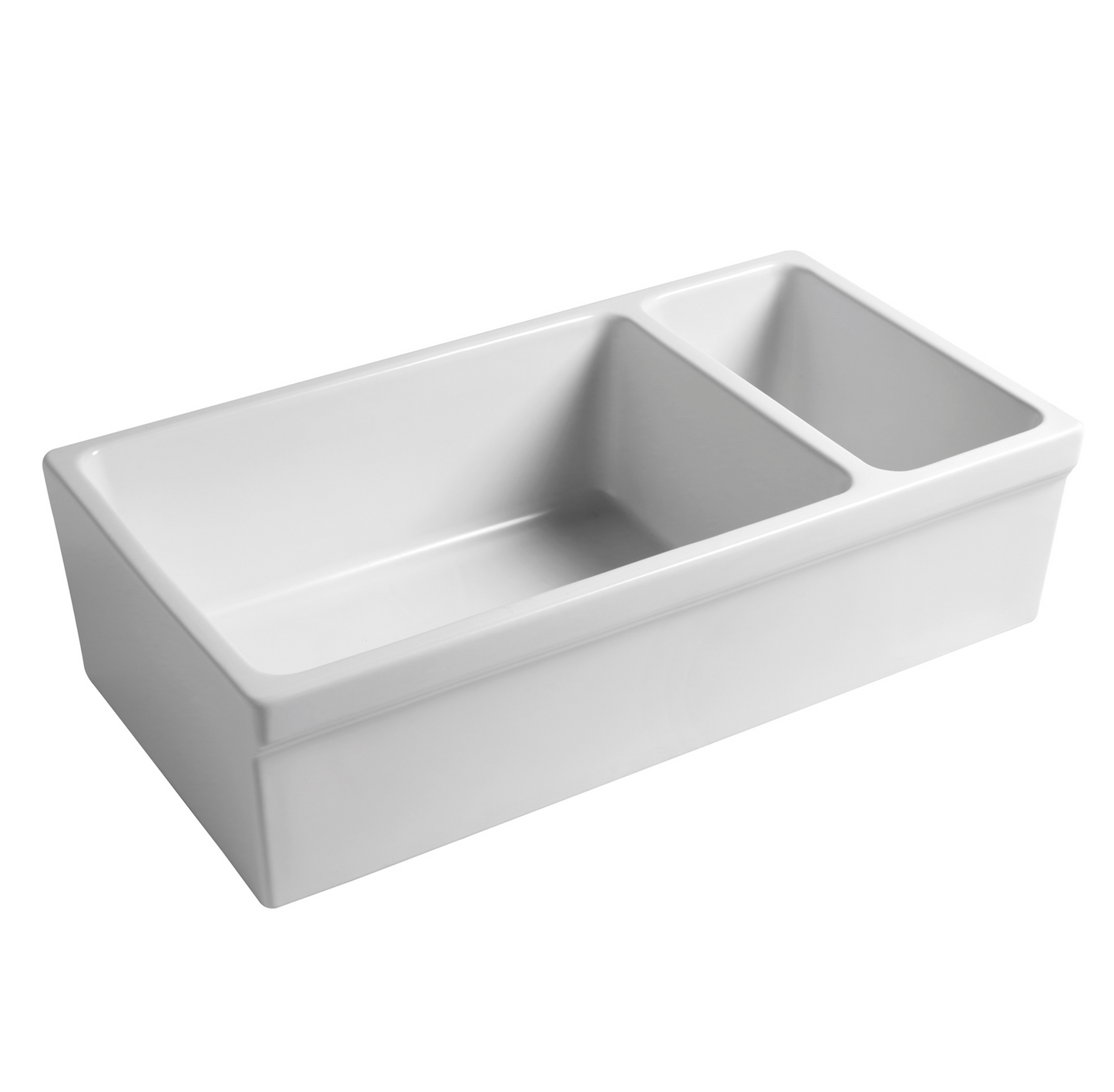 Whitehaus 36" Reversible Large and Small Bowl Fireclay Kitchen Sink WHQDB542-WHITE