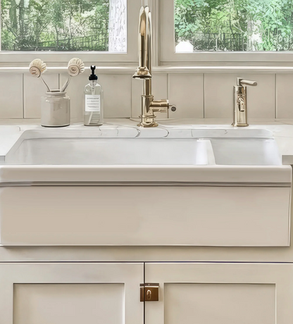 Whitehaus 36" Reversible Large and Small Bowl Fireclay Kitchen Sink WHQDB542-WHITE