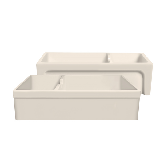 Whitehaus 42" large reversible double bowl fireclay kitchen sink WHQDB5542-BISCUIT