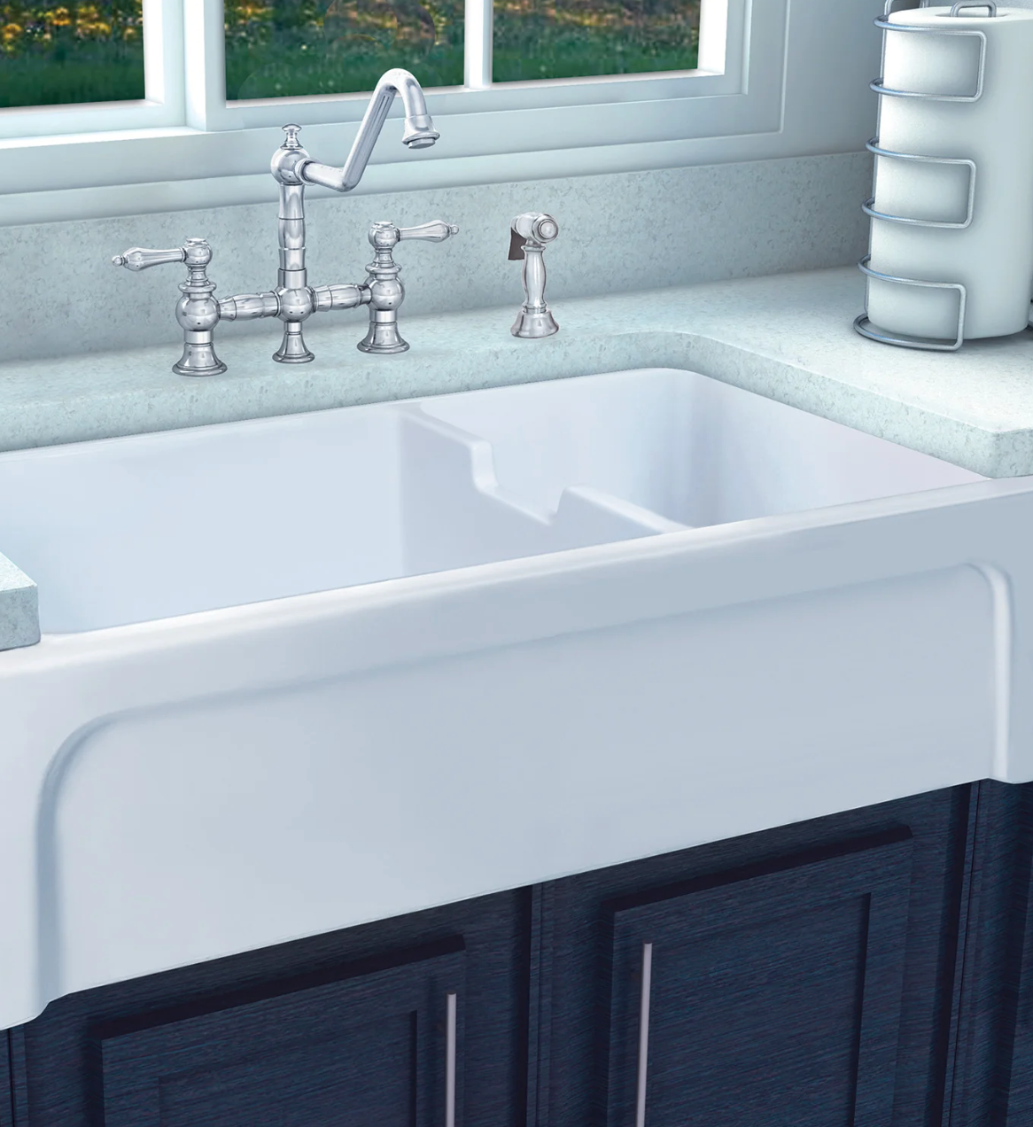 Whitehaus 42" large reversible double bowl fireclay kitchen sink WHQDB5542-WHITE