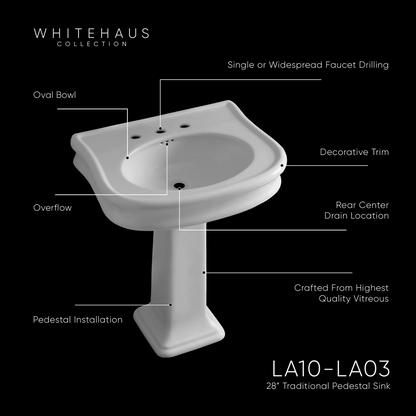 Whitehaus 28" Traditional Pedestal Sink LA10-LA03-3H