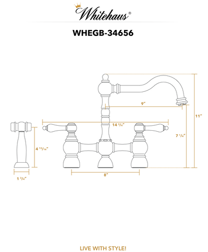 Whitehaus Englishhaus kitchen bridge faucet WHEGB-34656-C