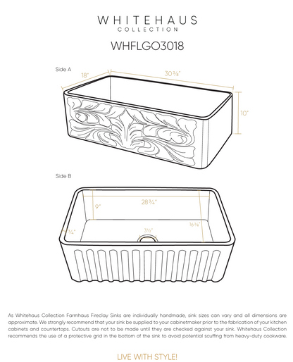 Whitehaus 30" Reversible Single Bowl Fireclay Kitchen sink WHFLGO3018-WHITE