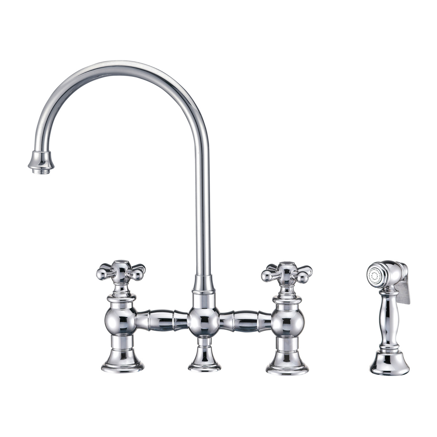 Whitehaus Bridge Faucet with Long Gooseneck Swivel Spout WHKBTCR3-9101-NT-C