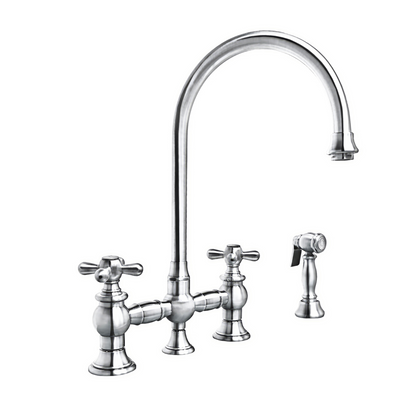 Whitehaus Bridge Faucet with Long Gooseneck Swivel Spout WHKBTCR3-9101-NT-C