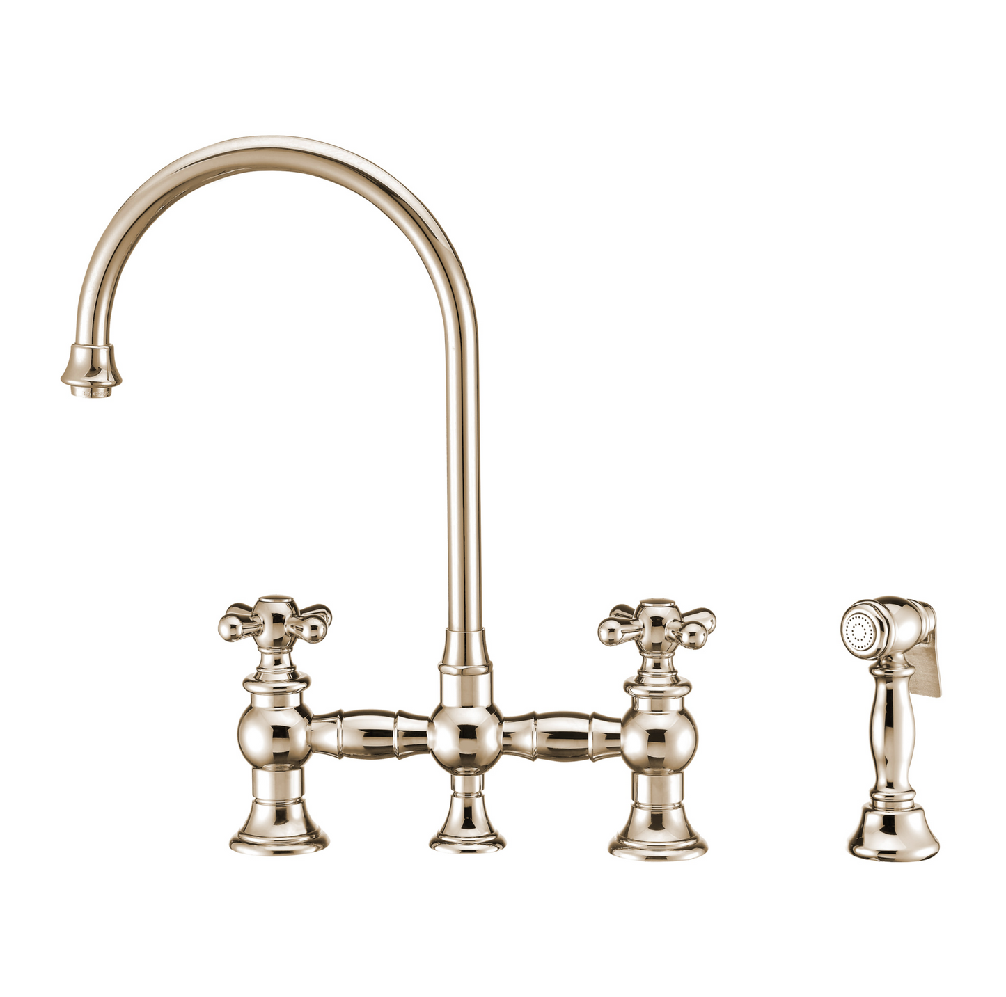 Whitehaus Bridge Faucet with Long Gooseneck Swivel Spout WHKBTCR3-9101-NT-PN