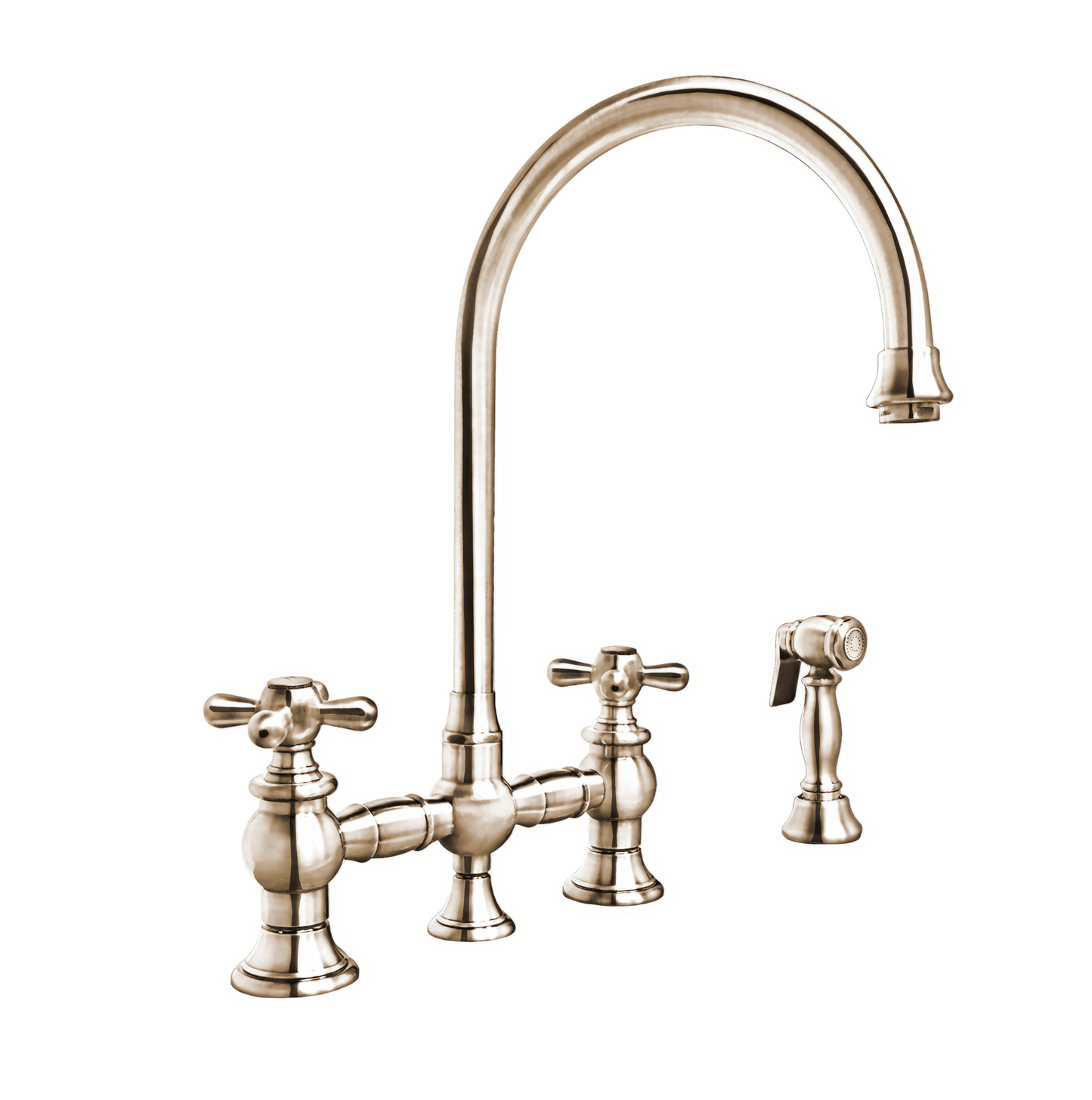 Whitehaus Bridge Faucet with Long Gooseneck Swivel Spout WHKBTCR3-9101-NT-PN