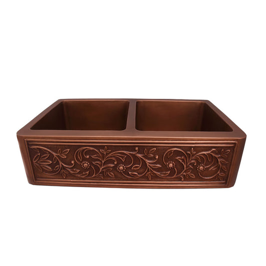 Barclay Cilantro Double Bowl Copper Apron-Front Sink FSCDB3518-SA