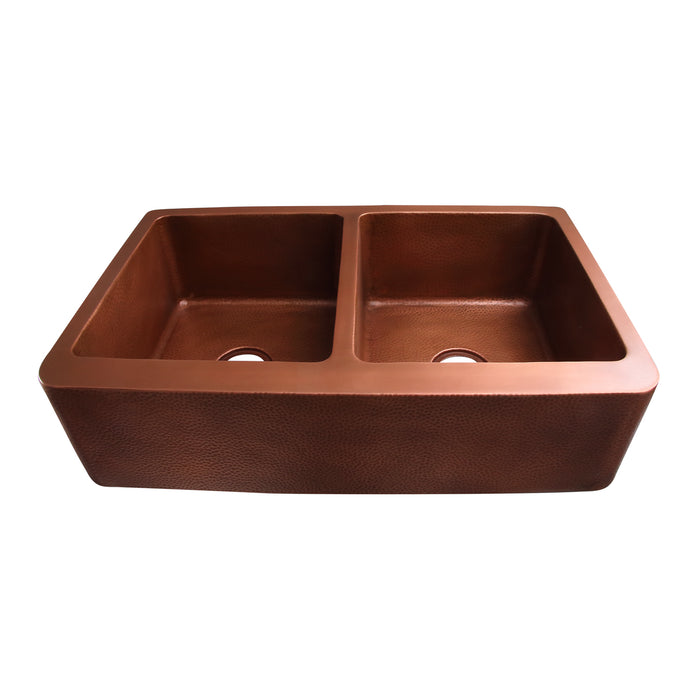 BARCLAY 35" Port Double Bowl Copper Apron-Front Sink FSCDB3548-AC