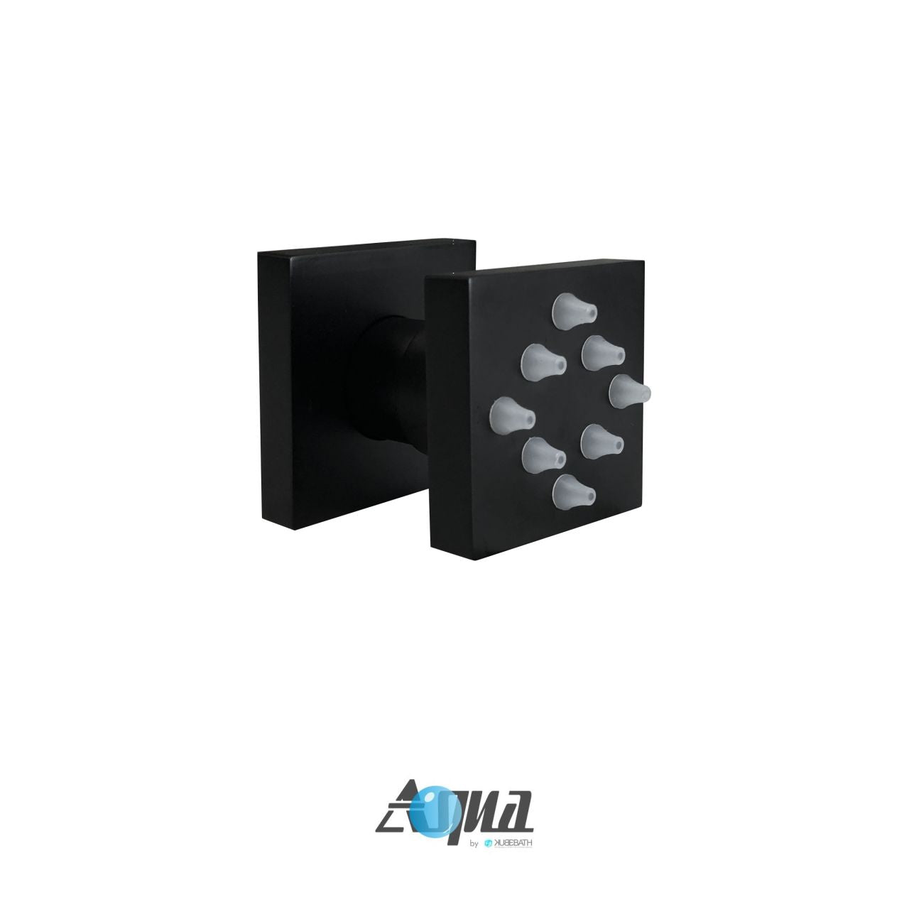 Aqua Piazza Matte Black Shower Set with 12" Square Rain Shower, Handheld and 4 Body Jets