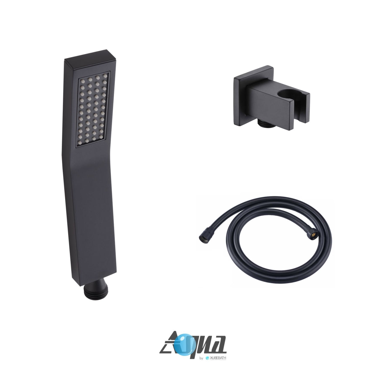 Aqua Piazza Matte Black Shower Set with 12" Square Rain Shower, Handheld and 4 Body Jets