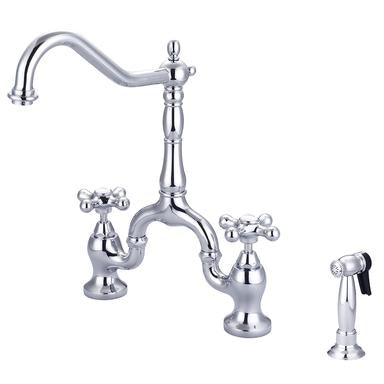 Barclay Carlton Kitchen Bridge Faucet with Metal Button Cross Handles