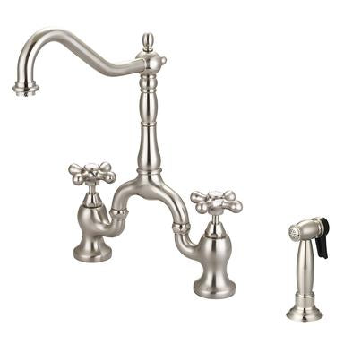 Barclay Carlton Kitchen Bridge Faucet with Metal Button Cross Handles