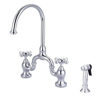 Barclay Banner Kitchen Bridge Faucet with Metal Button Cross Handles